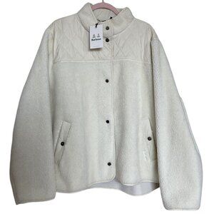 Barbour Jacket Womens Size 3X Ivory Teddy Quilted Pocket Aspen‎ Fleece